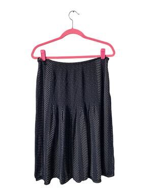 Talbots 100% Pure Silk Black w/ White Polka Dots Pleated Flowy Midi Skirt- Sz 12